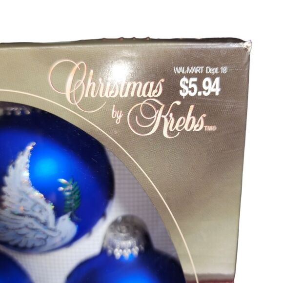 Vintage Christmas By Krebs Holiday Time 4pc Blue Peace Dove Glass Ball Ornaments - Picture 12 of 13